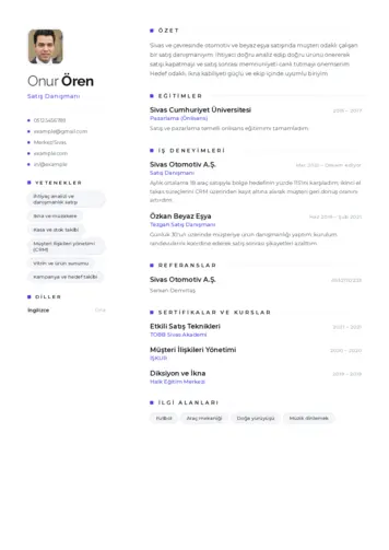 Satış Danışmanı CV Örnekleri cv indir